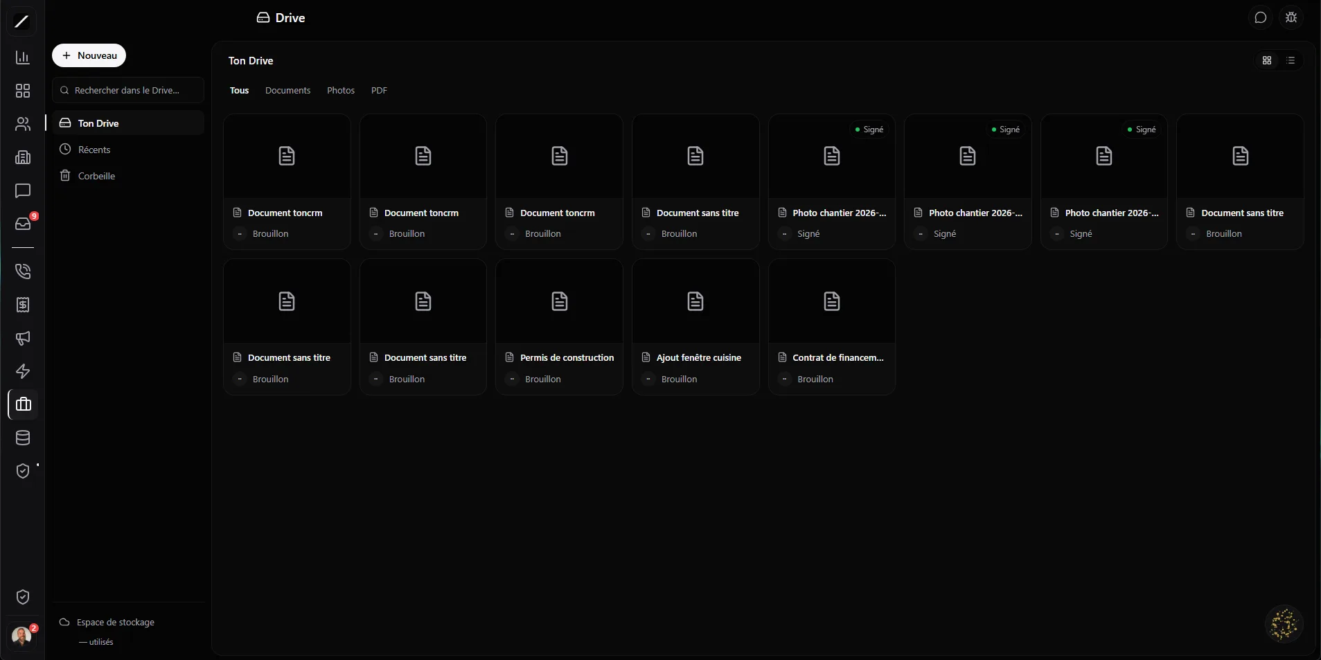toncrm.io file Drive: folders, sharing and storage